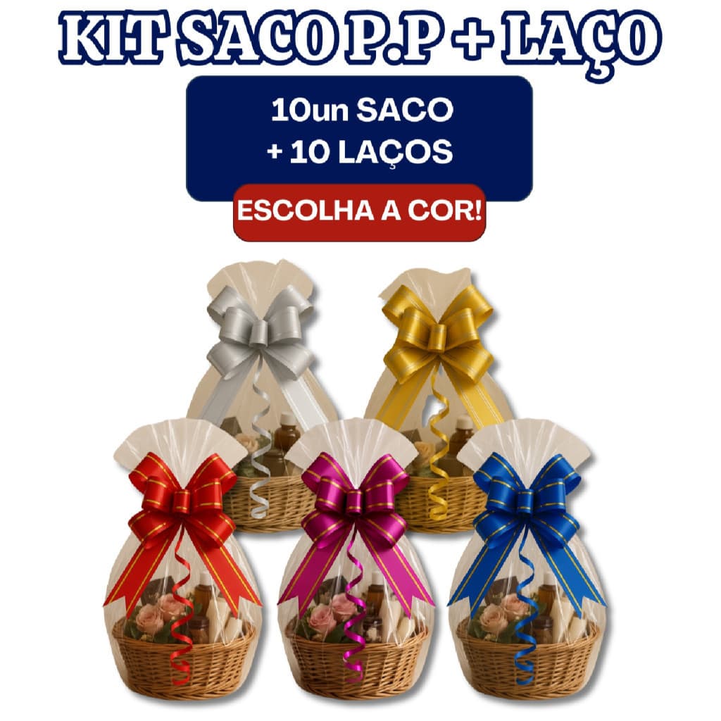 10 Sacos Para Cesta De Presentes + 10 Laços Café da manhã Natal Vários Tamanhos Pp Tipo Celofane