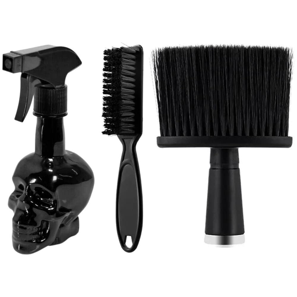 Kit Borrifador Caveira 500mL + Espanador Macio + Escovinha P/ Barba