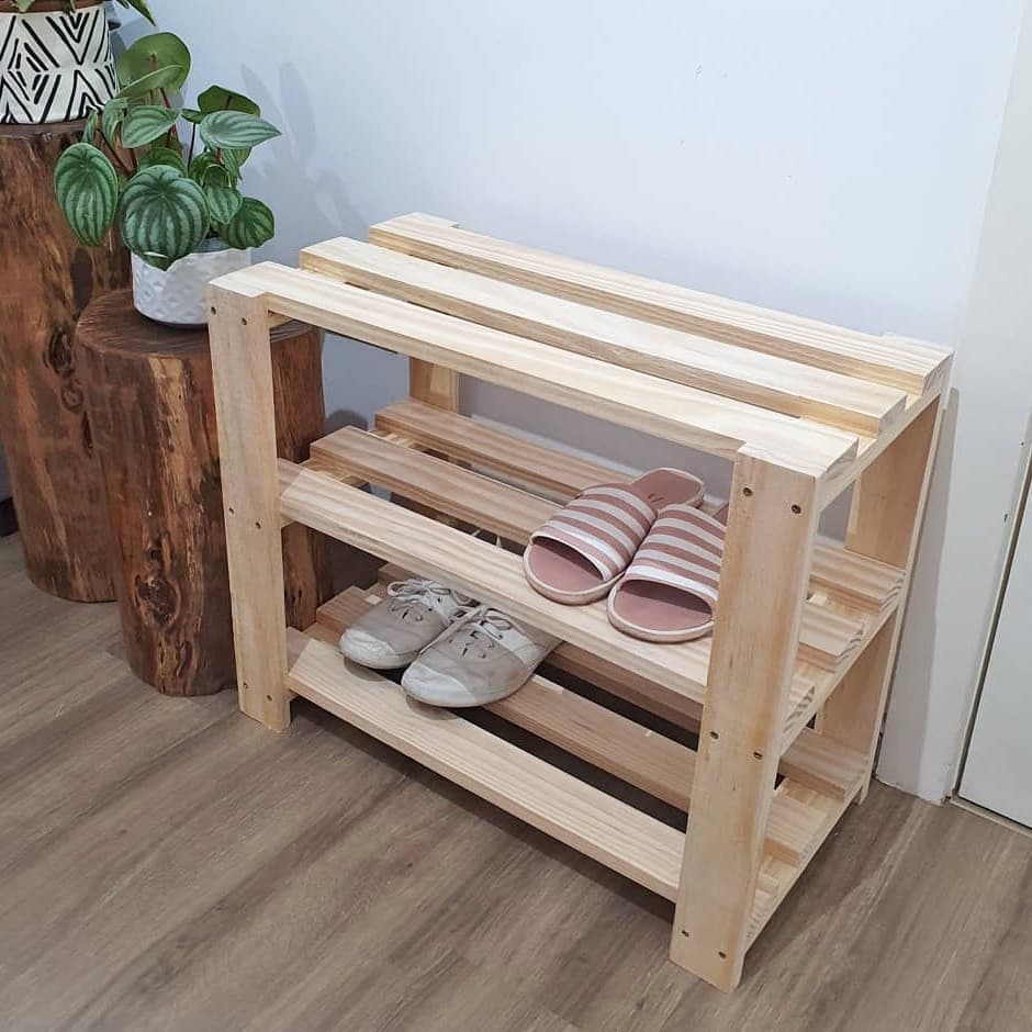 Sapateira em Madeira Pinus Organizador Calçados 3 Prateleiras Estante Decorativa Calçados