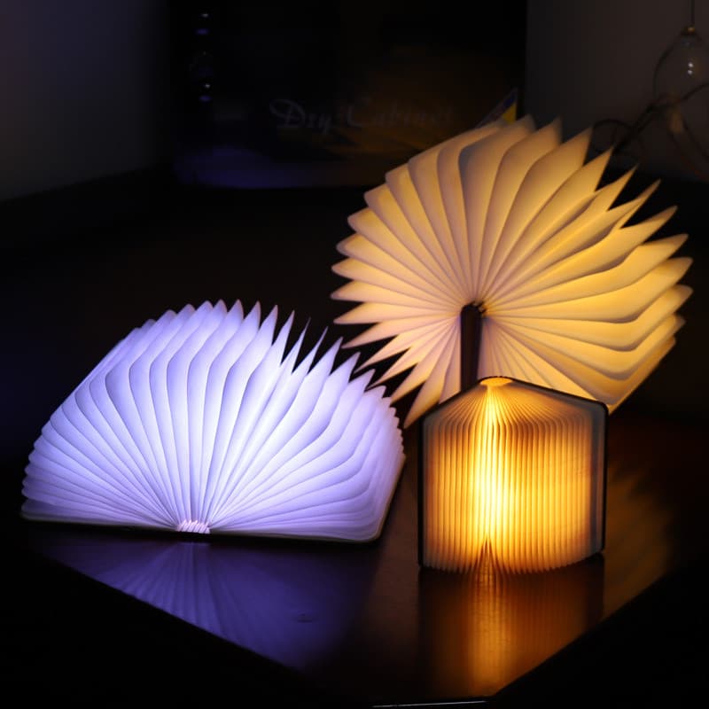 Lâmpada De Livro 3d De Grão De Madeira Criativa LED Presente Luminoso Para Ela , Luz Noturna De Tela Dobrável De 360 Gra