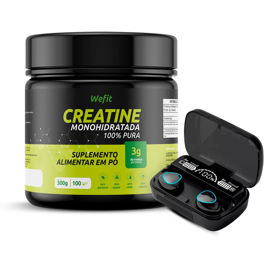 Creatina Monohidratada Pote 300g Wefit + Fone De Ouvido M-10 Bluetooth