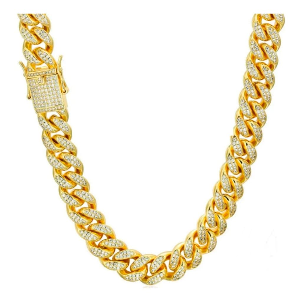 Corrente Cravejada Cuban Ice Grossa Banhada Á Ouro 18k
