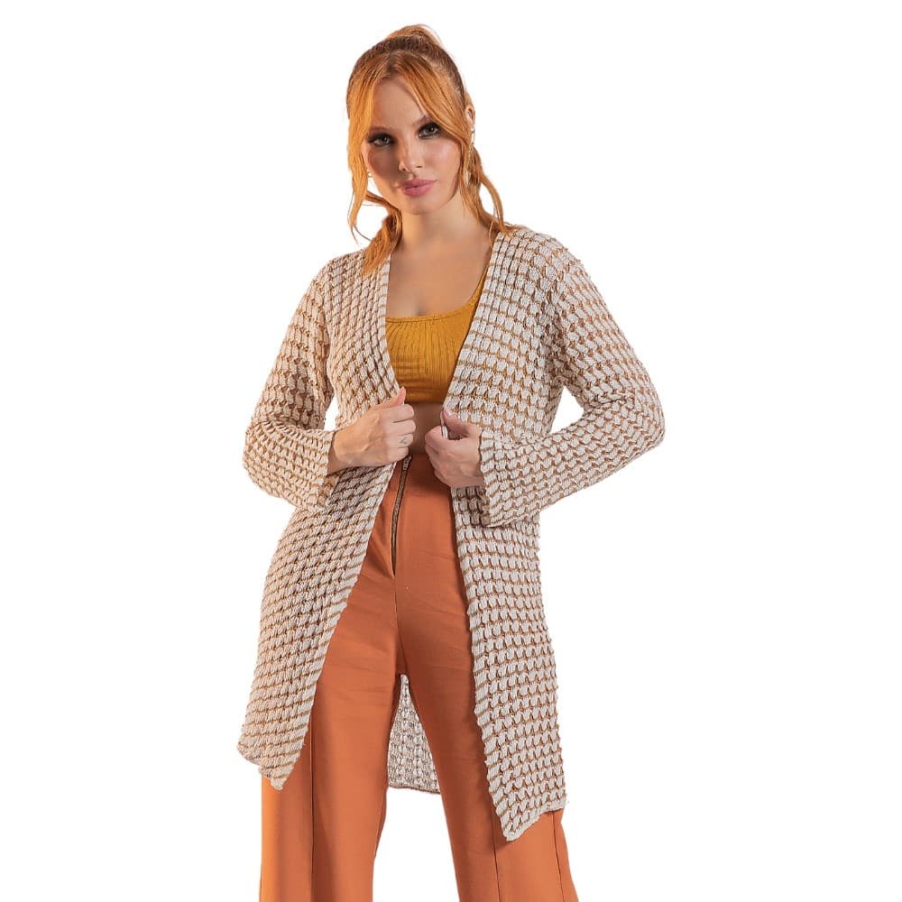 Kimono Tricô Marfim Super Tendência Inverno e Verão moda para o dia a dia, lindo um Luxo Tricot - SR00192