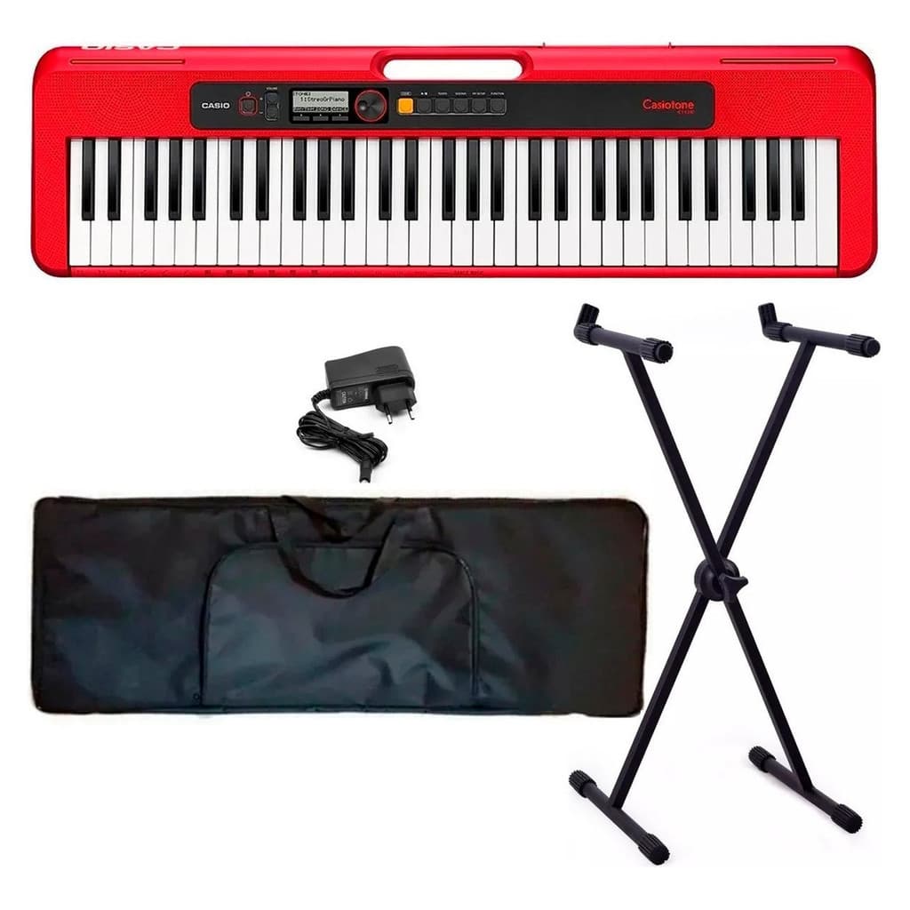 Kit Teclado Casiotone Ct-s200 Digital Vermelho +suporte Capa