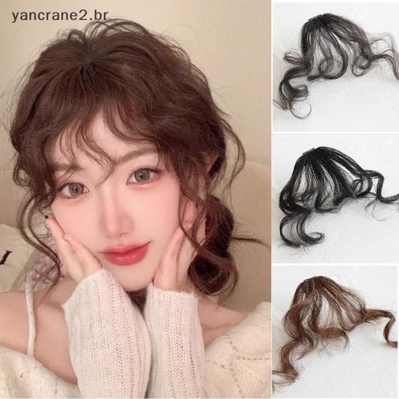 YCHAIR Moda Falso Franja De Ar Extensão Do Cabelo Estilo Cômico Natural Fofo Clipe Encaracolado Na Frente Peruca Peça .