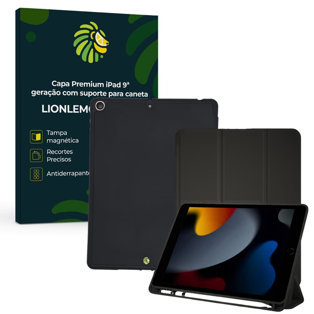 Capa para iPad 10ª geração 10.9" com suporte para caneta - Case Premium Slim com tampa magnética (Preto)
