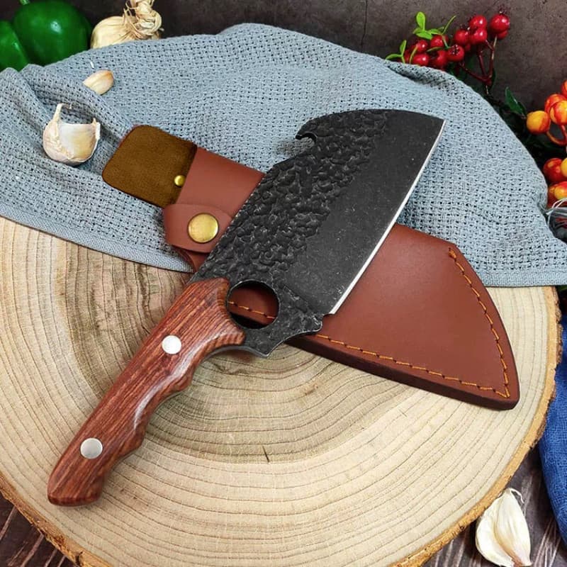 Cutelo de cozinha forjado e espesso para peixe e carne com capa de faca adicional
