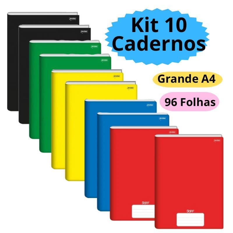 Kit 10 Cadernos Brochura A4 Grande 96 folhas Capa Dura Papelaria Brochurao Escolar Infantil Credeal
