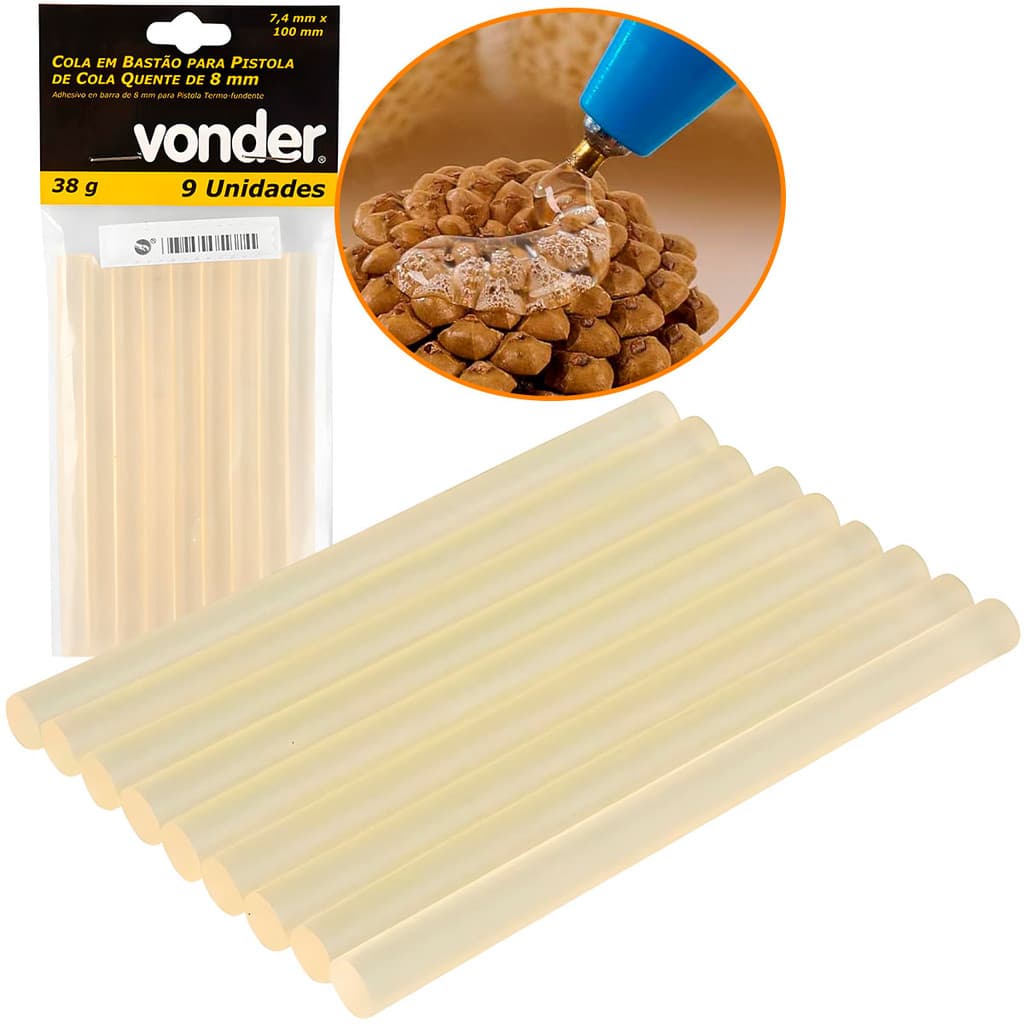 Cola em Bastão para Pistola de Cola Quente 8mm VONDER Cartela 9 Unidades