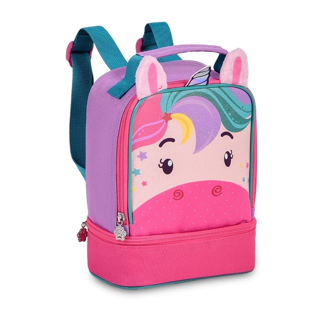 Lancheira Térmica Unicórno C/ 2 Bolsos Térmicos Infantil Escolar Creche - Clio