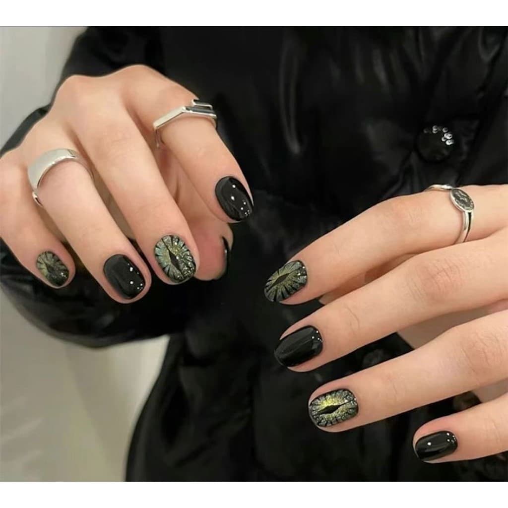 Unhas Postiças Decoradas Unhas De Gel Com Estilo De Olhos Do Diabo Unhas Curtas