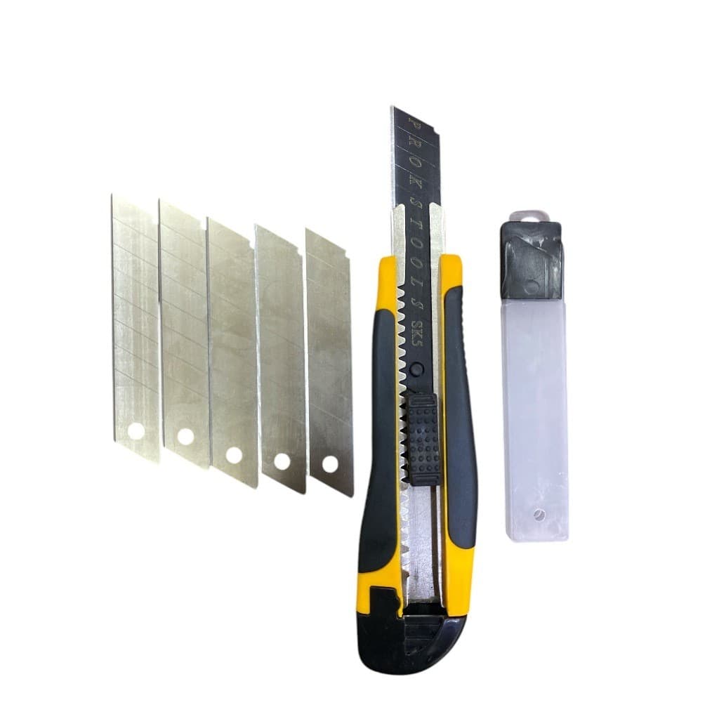 Estilete Profissional Emborrachado 5 Lâminas Com Trava 18mm Multifuncional Estilete Grande Premium