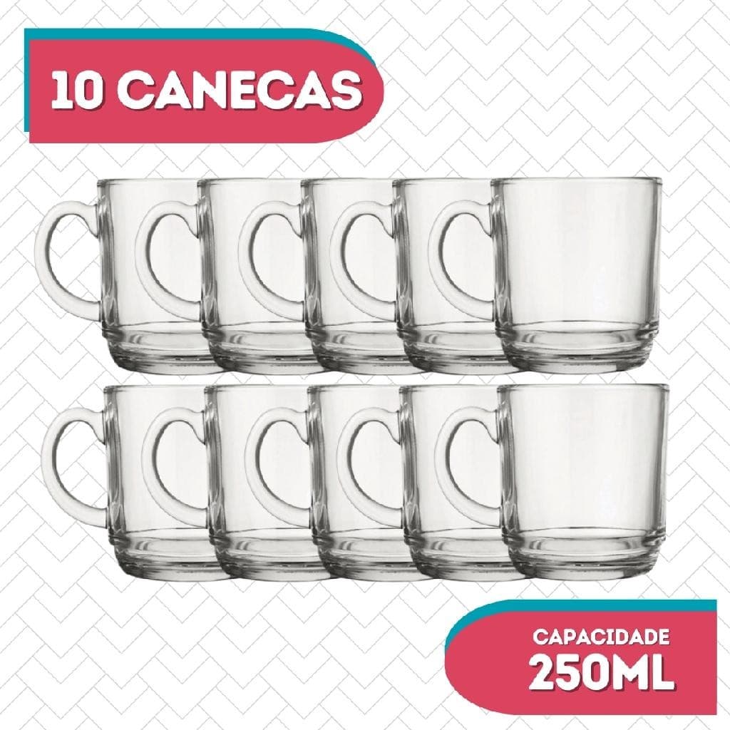 Conjunto 10 Canecas Lisa Transparente 250ML Cappuccino Café
