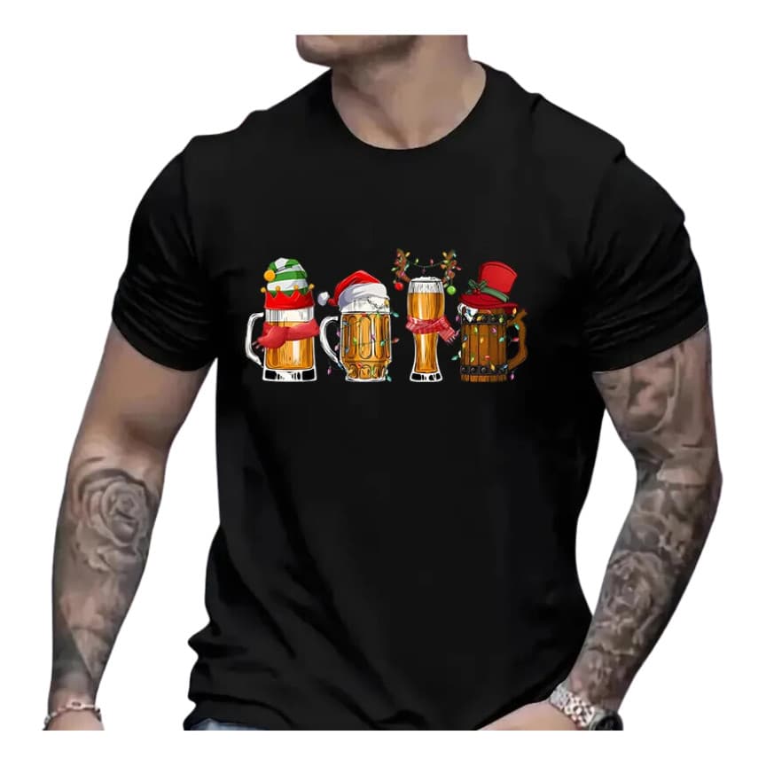 Camiseta Unissex T-shirt Feliz Natal Cerveja Slim Básica