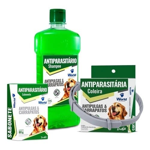Kit Anti Pulgas e Carrapatos Shampoo para Cachorro + Coleira para Cachorro + Sabonete Cães Pet - World Dug's