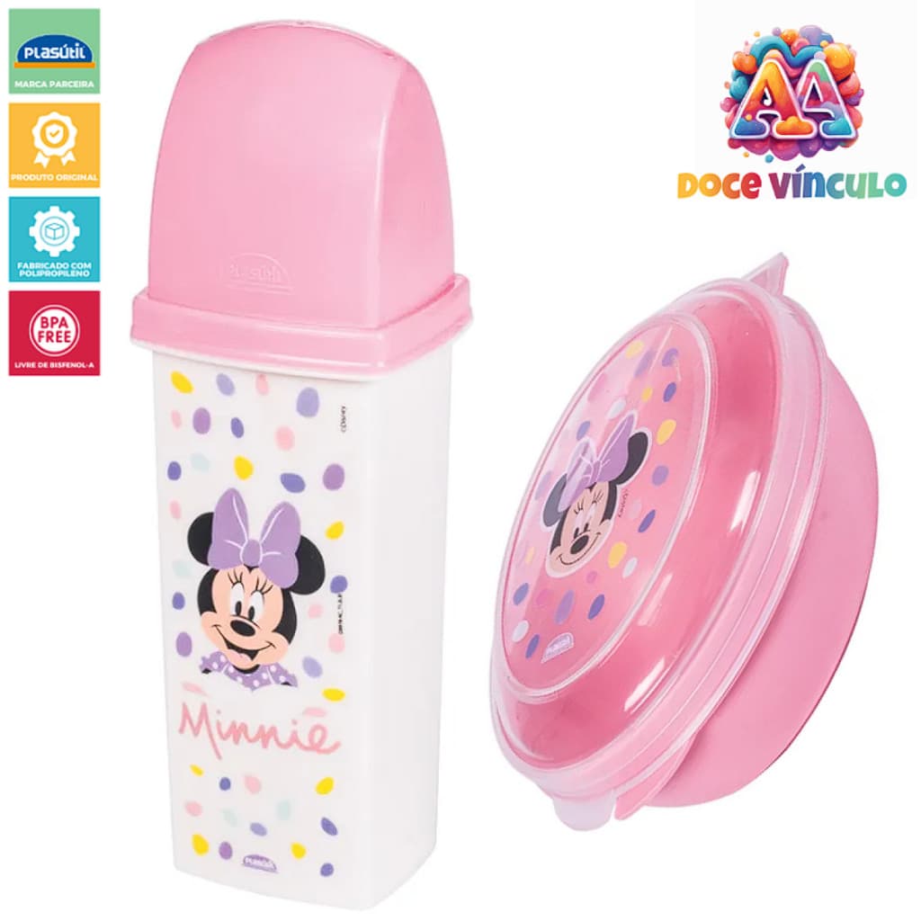 Kit higiene Saboneteira e Porta Escova Dentes Infantil Minnie Disney Lúdico Multiuso Kit Escolar
