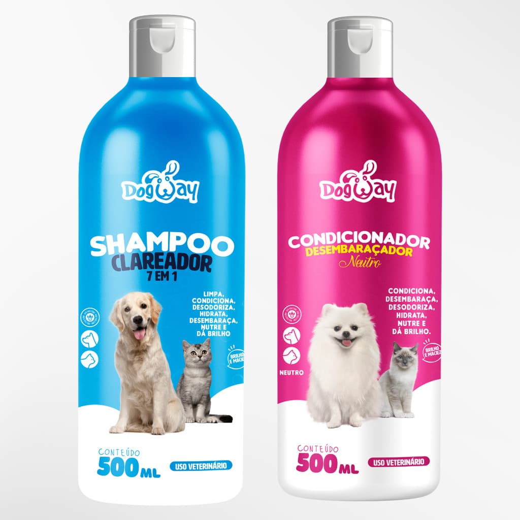 Kit Shampoo Branqueador + Condicionador Desembaraçador de Pelagem Cães E Gatos Banho e Tosa Premium