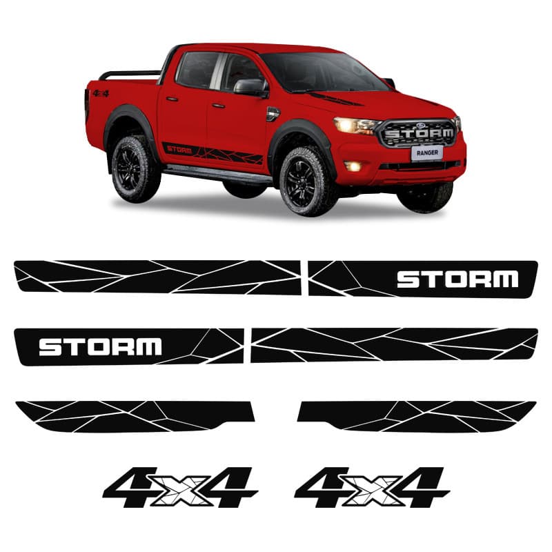 Faixas Ranger Storm 2020/ + 4x4 Adesivo Lateral e Capo Preto