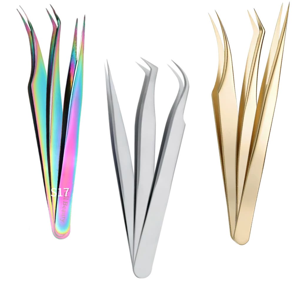 Kit 3 Pincas 45° Curvada Reta Extensao De Cilios，para extensão de cílios individuais S16
