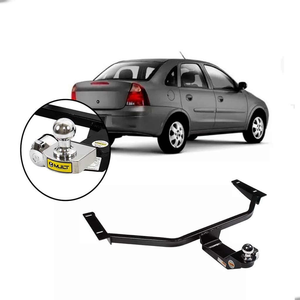 Engate Fixo Mult Corsa Sedan Joy Maxx Premium 2002-2014 com Bola 50mm Tomada Elétrica Capa Protetora Plaqueta Técnica