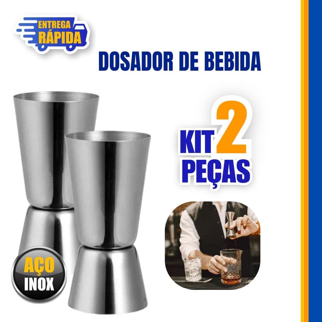 2 Dosador Duplo de Bebidas Inox de 50ml e 25ml Profissional para Drinks e Caipirinhas bebidas