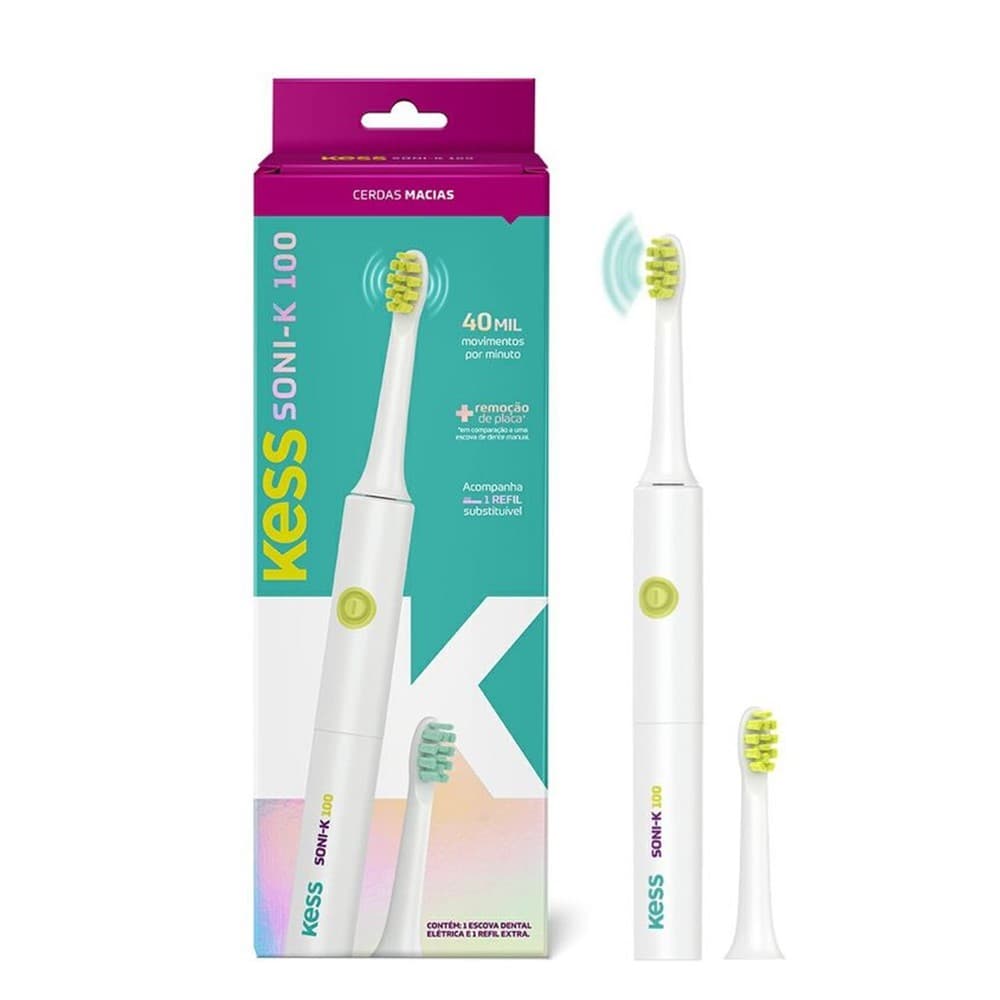 Escova de Dentes Elétrica Ultrassônica Kess Soni-K 100 Cerdas Macias com Refil