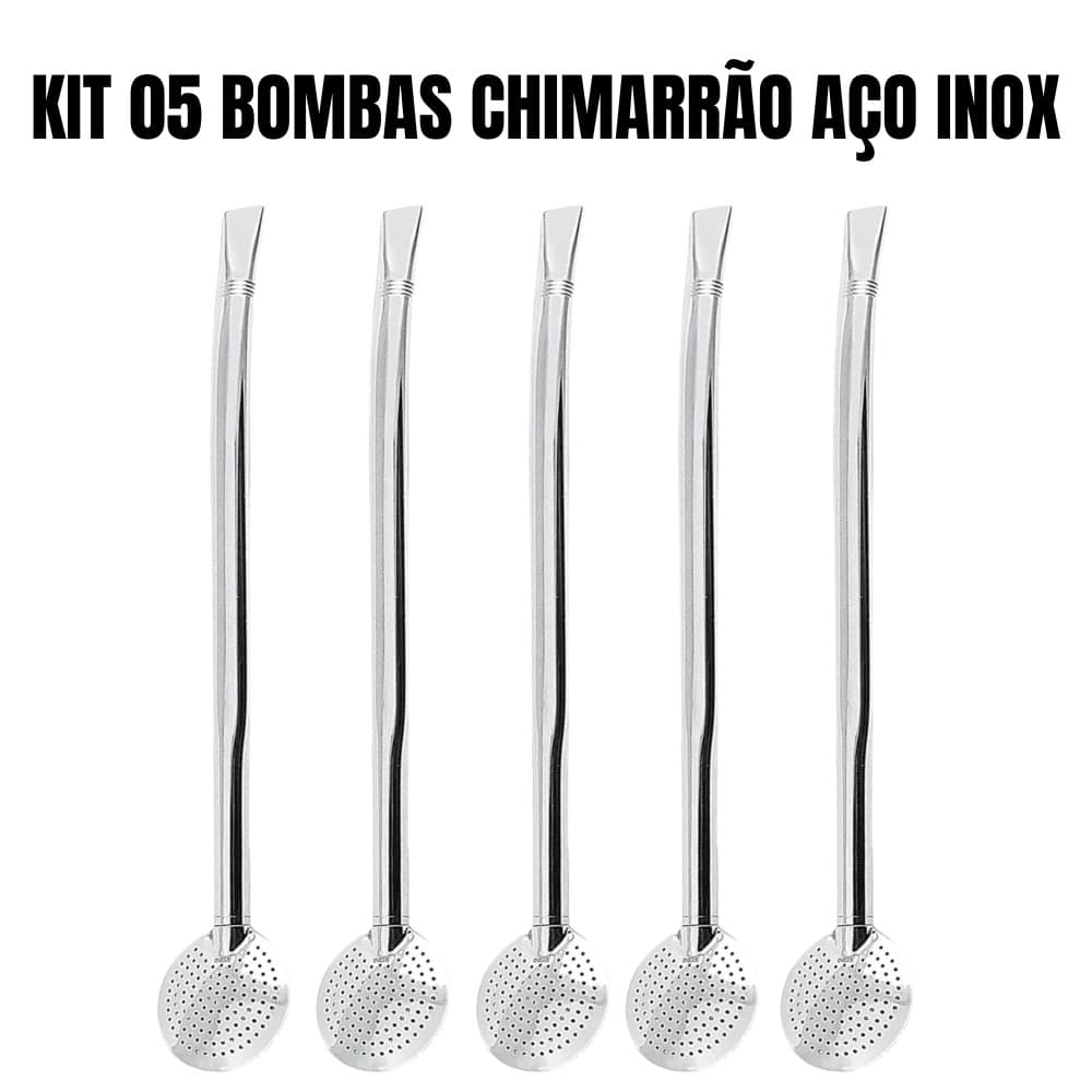 KIT 05 BOMBAS DE CHIMARRÃO EM AÇO INOX LISA FIXA