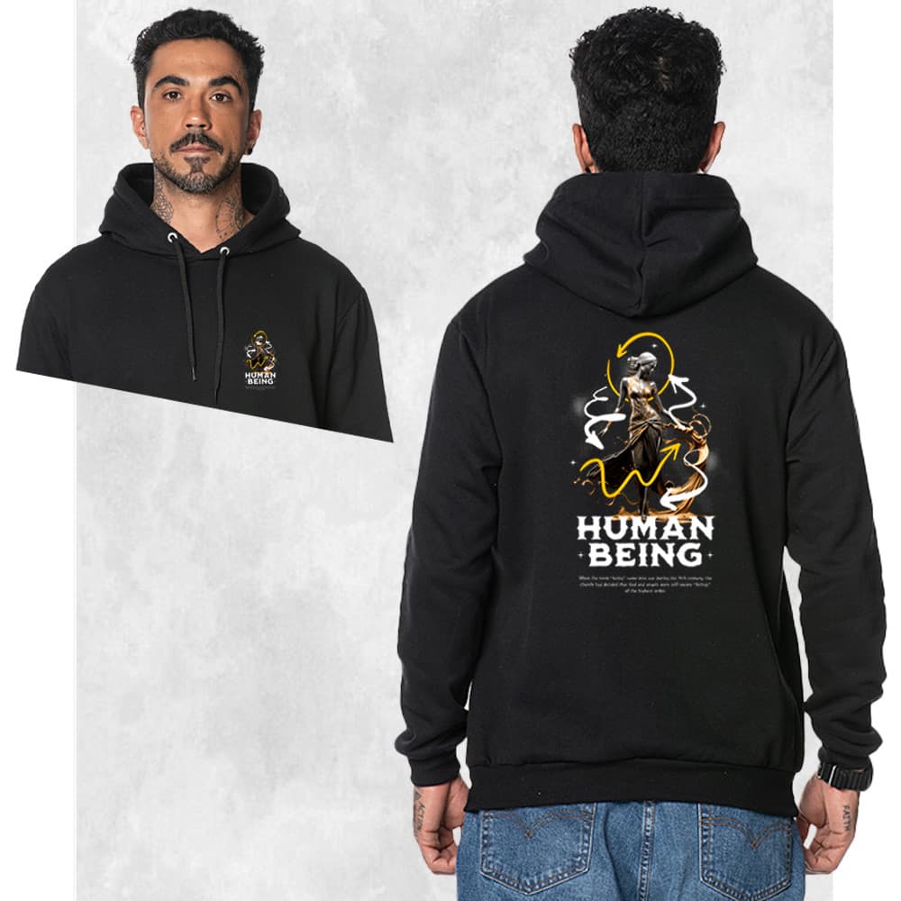 Moletom Canguru Estiloso Moda Street Confortável Estampado Human Beig