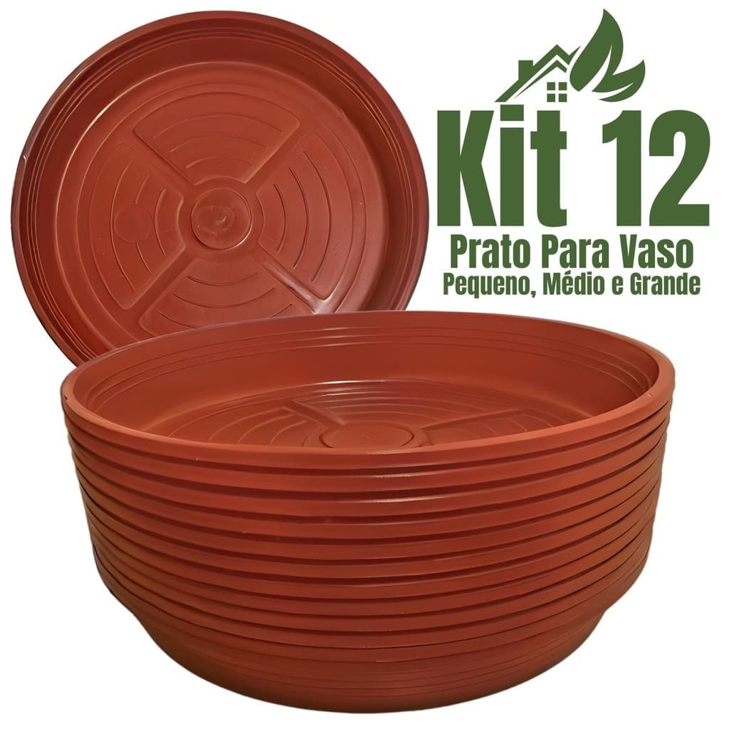 Kit 12 Prato De Vaso De Planta Coletor de Água Plástico Cerâmica Com Furos P/ Vaso Planta Suspenso Pequeno Médio Grande