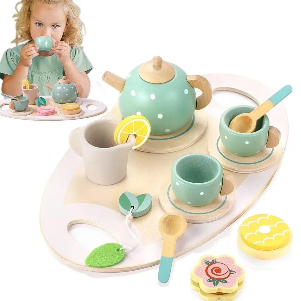 Conjunto De Chá Da Tarde De Madeira Brinquedo Fingir Jogar Comida Aprendizagem Role Play Jogo Cedo Brinquedos Educativos