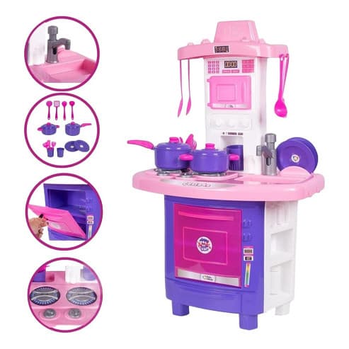 Cozinha Infantil Faz De Conta Rosa Pia Sai Agua Torneira Pais & Filhos