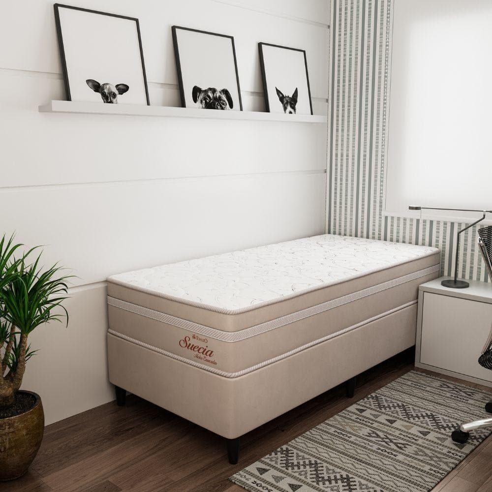 Cama Box Solteiro (88X188) D26 Creme Suécia Topazio Colchões