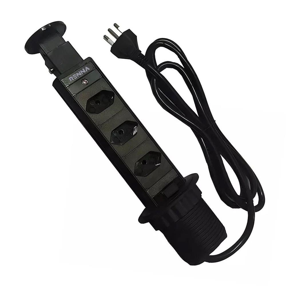 Torre de Tomadas Renna Multiplug com 3 Tomadas Preto