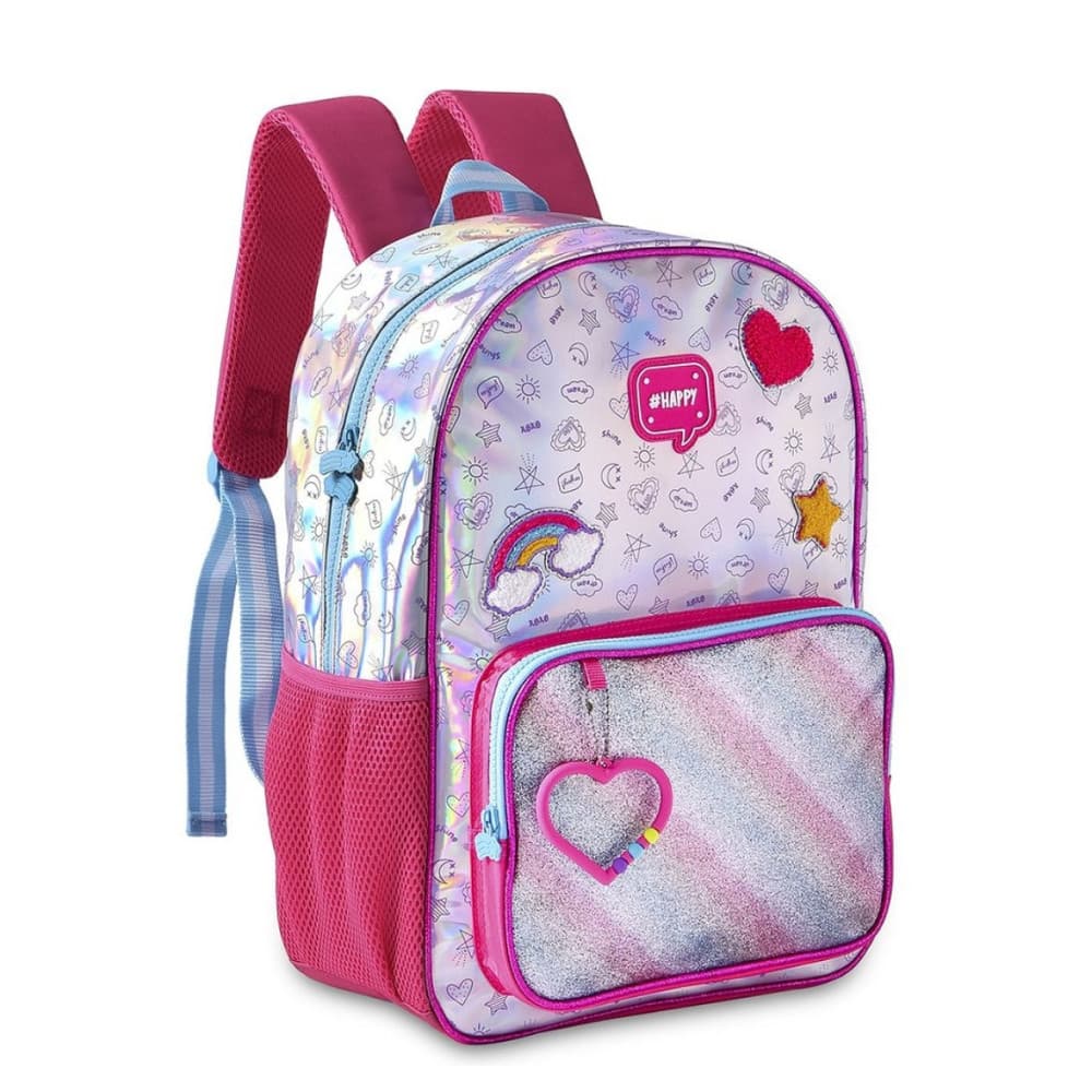 Mochila De Costas Escolar Unicórnio Holográfica Infantil Menina Feminina Clio Style Fashion Chaveiro Arco Íris Escolar