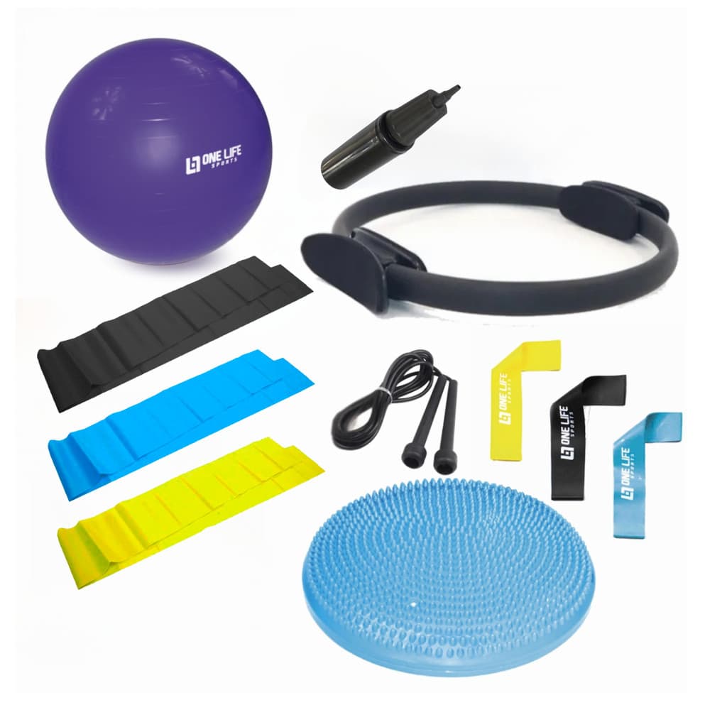 Kit Yoga Pilates C/ 11 Itens Bola +Thera Band+ Mini Band +Corda+Disco+Anel