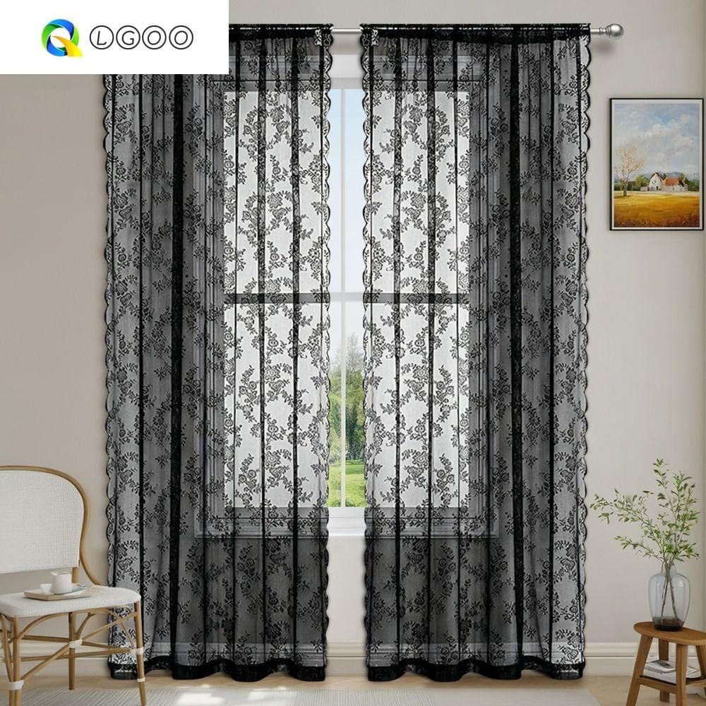 Cortina Transparente De Renda LGOO , Cortinas De Janela Bordadas Transparentes , De Tule Elegante Romântica De Gaze