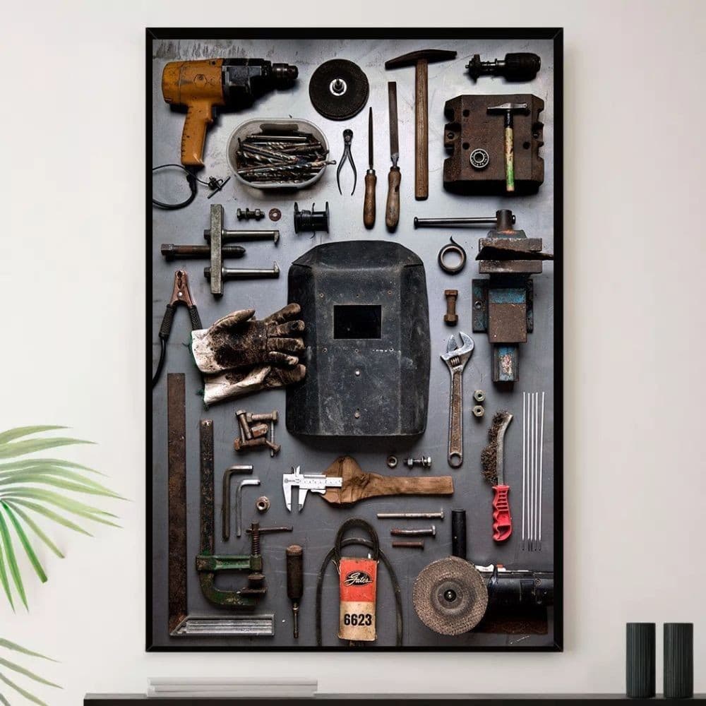 Quadro Peças Oficina Mecânica Conserto Decorativo A3 35x45cm