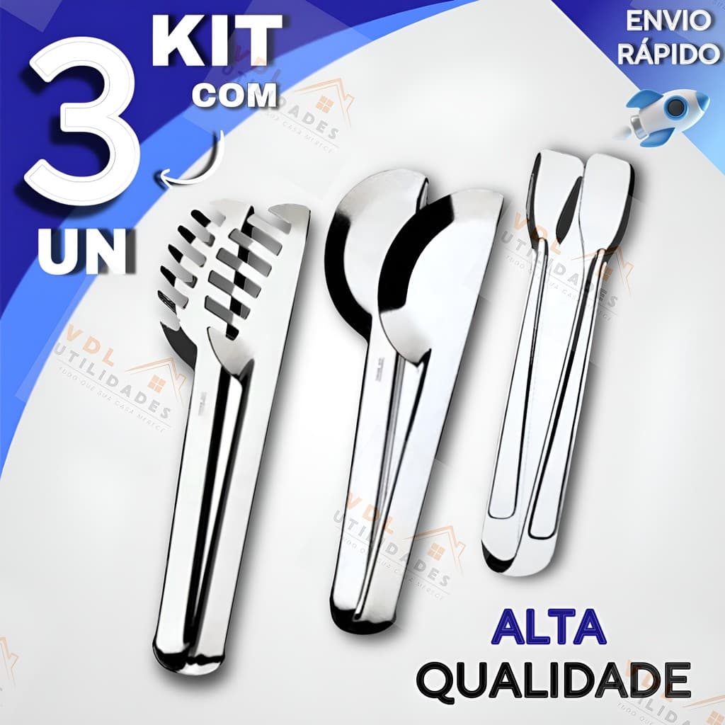 Jogo 3, 2 Ou 1 Pegadores em Aço Inox Pegador Universal Pegador Massa e Pegador de Gelo