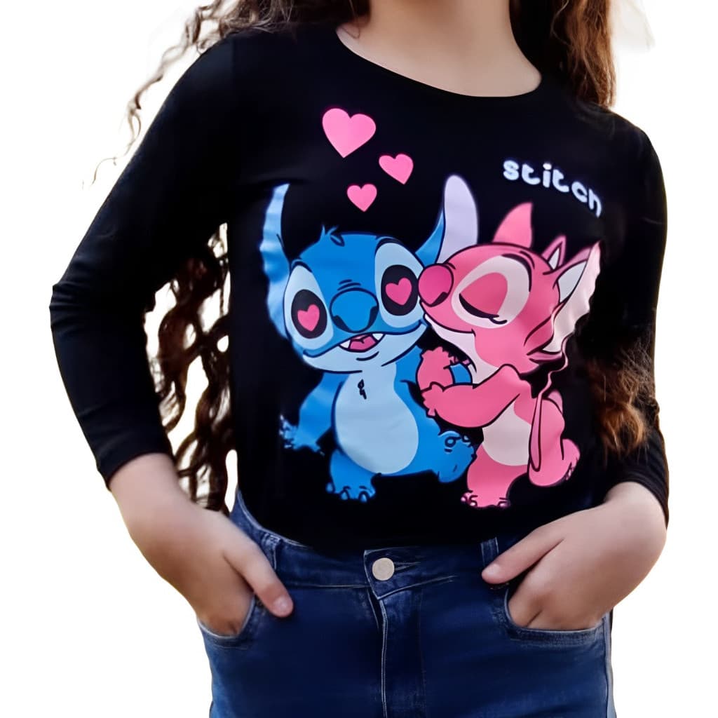 Blusinha Infantil Stitch Manga Longa Meia Estação Inverno