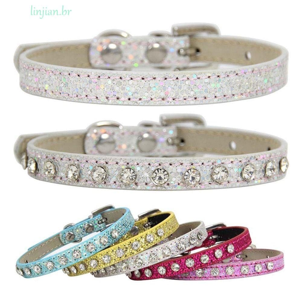 Coleira De Gato Com Strass De Diamante LINJIAN , Coleiras De Couro Reflexivas , Super Brilhantes