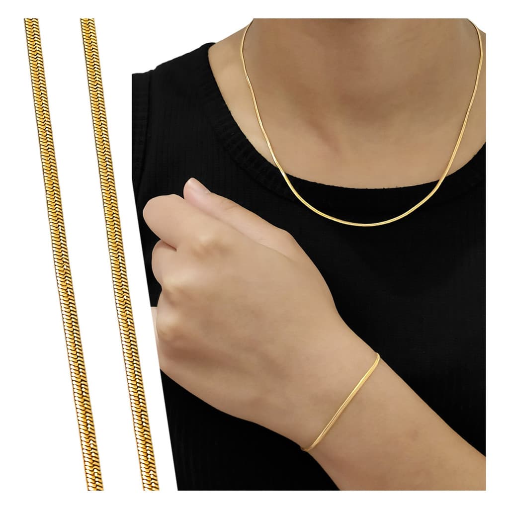 Colar Feminino Malha Fininho Banhado Á Ouro 18k + Pulseira