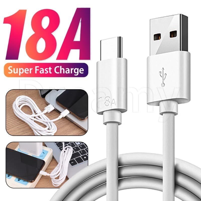 0.25/1/1.5/2/3M 18A Cabo De Dados Tipo C De Carregamento Rápido-Linha Carregador De Telefone Em PVC Branco-USB-Universal