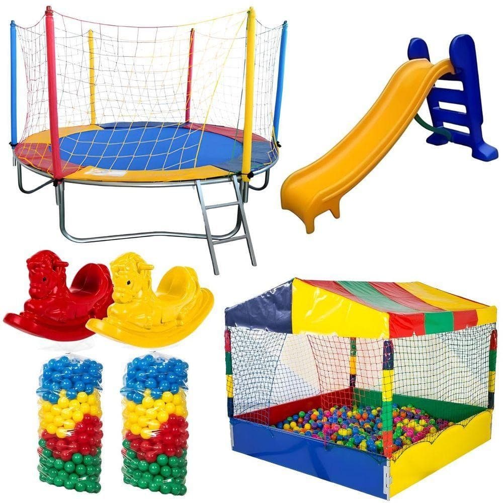 Kit Pula Pula 2,44m + Piscina De Bolinhas 1,50m + 1000 Bolinhas + Escorregador Médio + 2 Gangorras