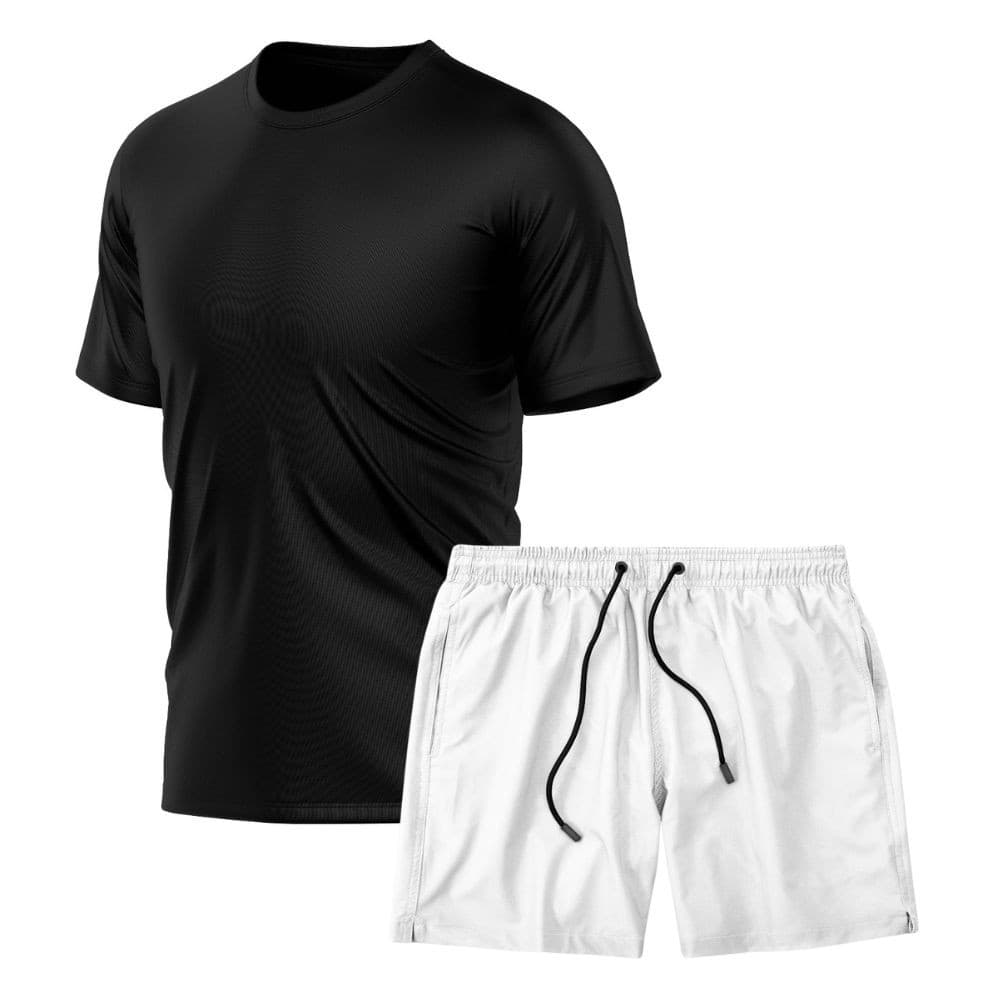 Kit Camiseta Manga Curta Dry Preta + Short Tactel Academia Caminhada