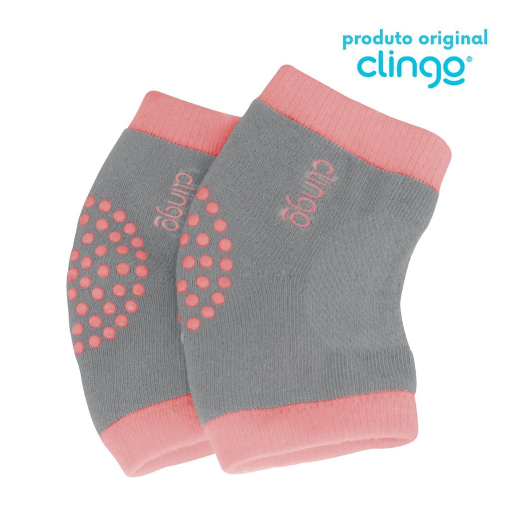 Joelheira Antiderrapante Clingo Rosa/Cinza - Proteção Confortável para o Bebê Engatinhar