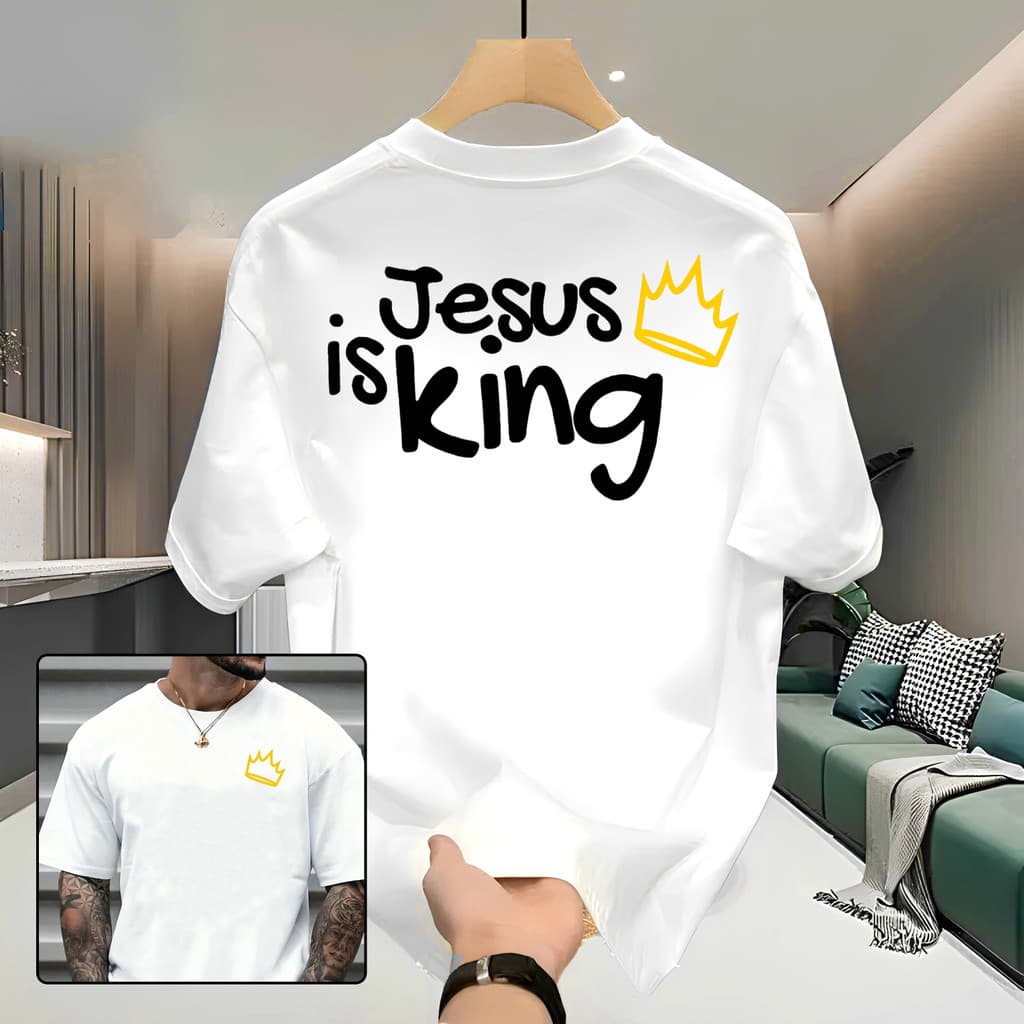 Camiseta Camisa Algodão Masculina Streetwear 100% Algodão Estampada Jesus Is King  Unissex Premium Premium Moda  2026