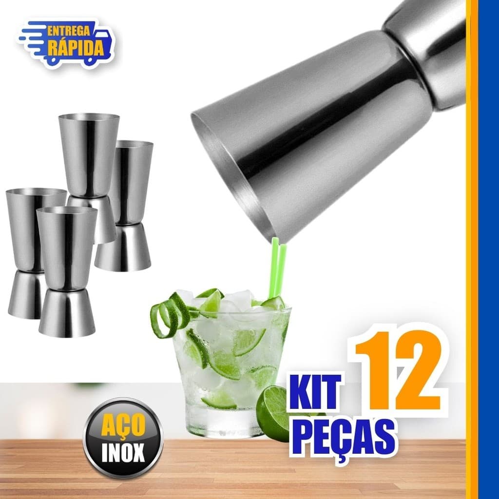 12 Dosador Duplo de Bebidas Inox de 50ml e 25ml Profissional p/ Drinks e Caipirinhas bebidas