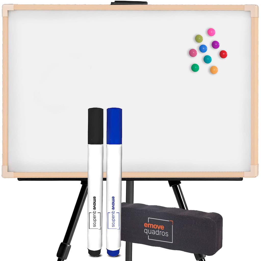 Lousa Branca Quadro Branco Magnético 70x50cm Madeira Com Suporte Cavalete Tripé Ajustável + 2 Caneta