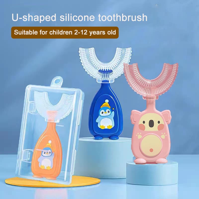 Escova De Dentes De Silicone Em Forma De U Para Crianças De 2 A 12 Anos 360 ° Limpeza De Cavidades Orais Bebês