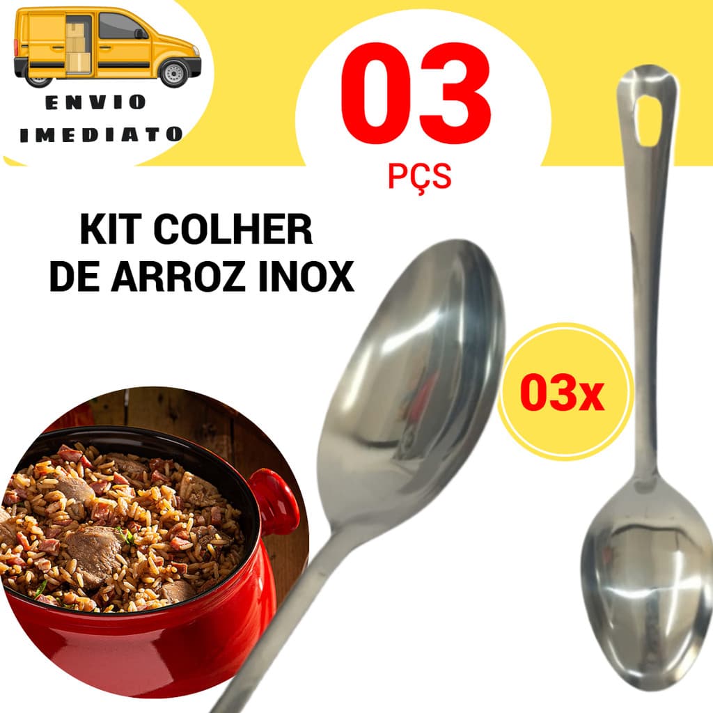 Colher de Arroz Inox Grande Resistente para Cozinha, Restaurante, Bar e Buffet